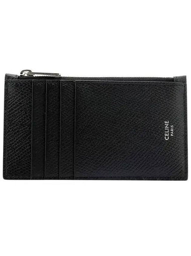 Grain Leather Compact Zipper Card Wallet Black - CELINE - BALAAN 1