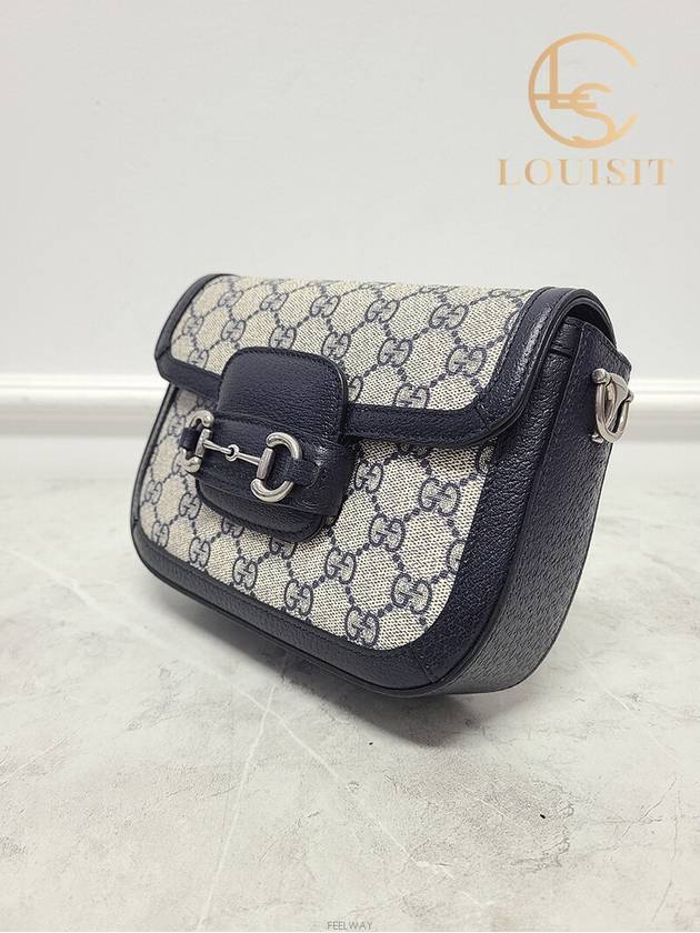 Used luxury goods Lewis It Blue Beige GG Supreme Horsebit 1955 Mini Shoulder Bag - GUCCI - BALAAN 2