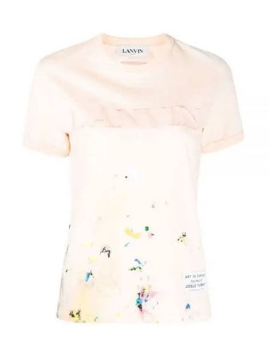 Gallery Department Logo Print Paint Effect Slim Fit Short Sleeve T shirt Apricot 236715 - LANVIN - BALAAN 1