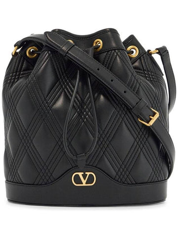 quilted black leather drawstring bag - VALENTINO - BALAAN 1