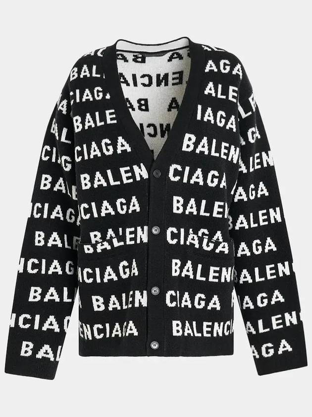 Logo Intarsia V Neck Cardigan Black - BALENCIAGA - BALAAN 2