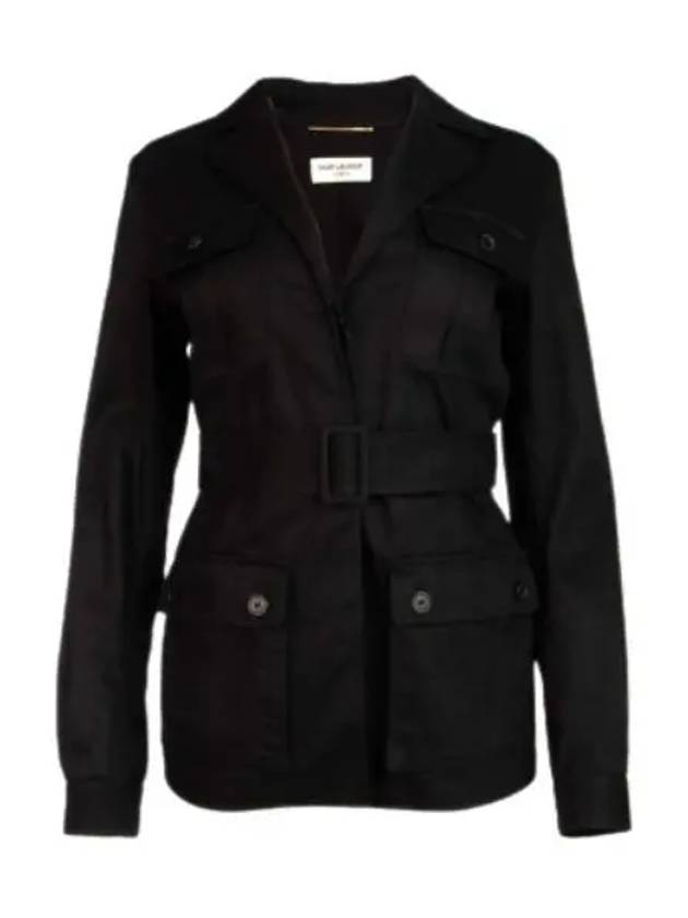 Safari Cotton Gabardine Linen Jacket Black - SAINT LAURENT - BALAAN 2