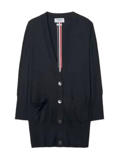 RWB striped long cardigan navy - THOM BROWNE - BALAAN 1