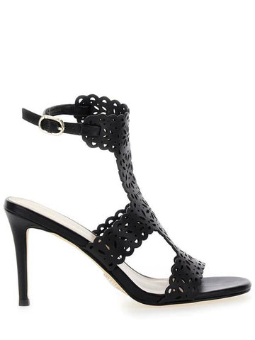 Black High Sandals With Lace-Motif In Leather Woman - TWINSET - BALAAN 1