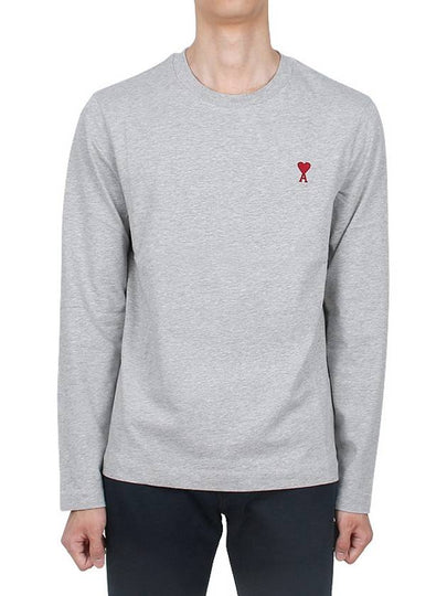 Chain Stitch Heart Logo Long Sleeve T-Shirt Grey - AMI - BALAAN 2