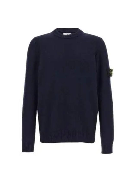 Logo Patch Lambswool Crewneck Knit Top Navy - STONE ISLAND - BALAAN 2