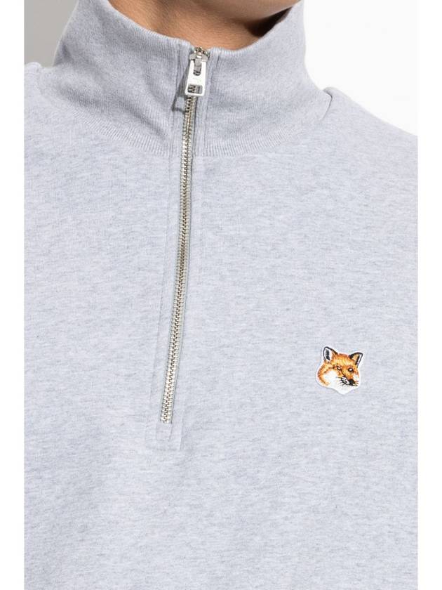 Fox Head Patch Half Zipper Sweatshirt Light Grey Melange - MAISON KITSUNE - BALAAN 3