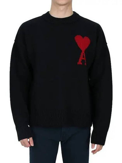 Big Heart Logo Wool Knit Top Black - AMI - BALAAN 2