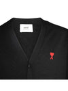 Heart Logo Merino Wool Cardigan Black - AMI - BALAAN 4