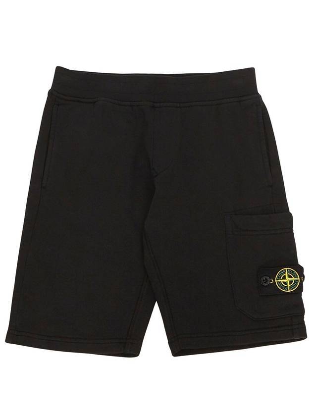 Kids Wappen Patch Fleece Shorts Black - STONE ISLAND - BALAAN 1