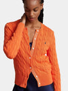 Women's Embroidered Logo Pony Cable Cardigan Orange - POLO RALPH LAUREN - BALAAN 3