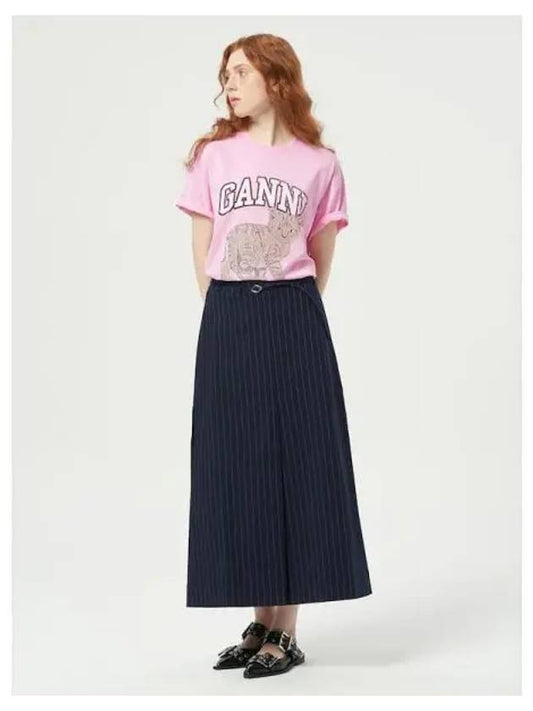 Stretch striped slit maxi skirt navy domestic product - GANNI - BALAAN 1