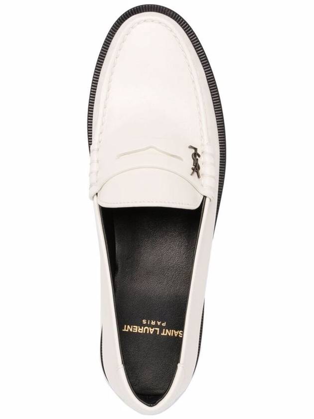 Le Loafer Penny Slippers In Smooth Leather Pearl - SAINT LAURENT - BALAAN 4