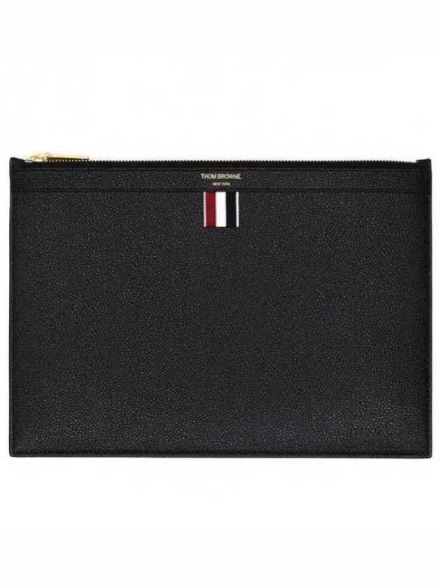 Pebble Grain Three Stripes Zipper Small Clutch Bag Black - THOM BROWNE - BALAAN 2