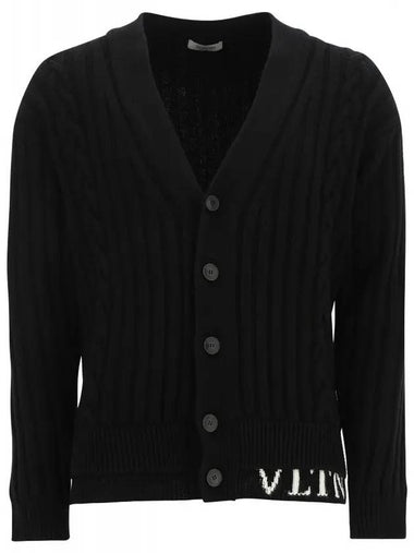 Men's Logo Intarsia Cardigan Black - VALENTINO - BALAAN 1