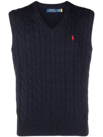 Pony Motif Cable Knit Vest Navy - POLO RALPH LAUREN - BALAAN 1