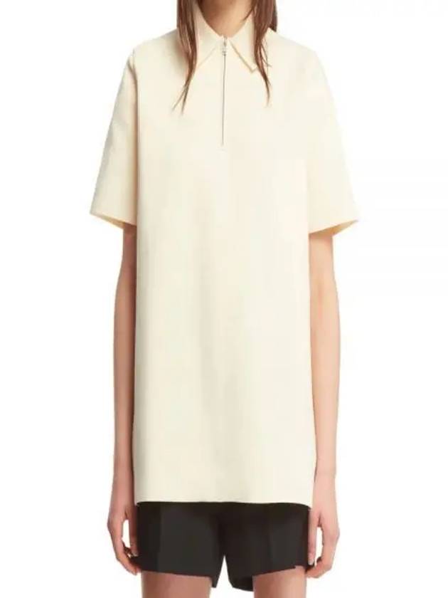 Straight Hem Zipper Short Sleeve Polo Shirt Ivory - JIL SANDER - BALAAN 2