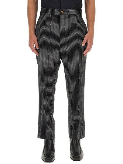 Striped Cropped Virgin Wool Straight Pants Black - VIVIENNE WESTWOOD - BALAAN 2