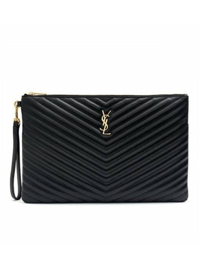 Gold Monogram Document Holder In Matelasse Leather Black - SAINT LAURENT - BALAAN 2