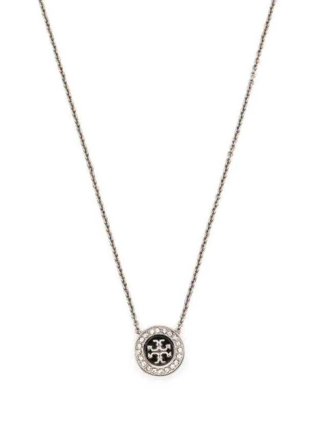 Kira Enamel Pavé Pendant Necklace Silver - TORY BURCH - BALAAN 1