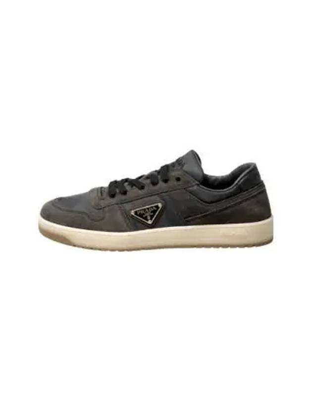 Enamel Triangle Suede Low Top Sneakers Grey - PRADA - BALAAN 2