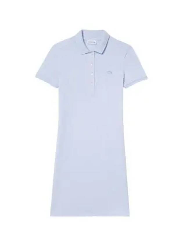 Women's Slim Fit Stretch Cotton Pique Polo Short Dress Light Blue - LACOSTE - BALAAN 2