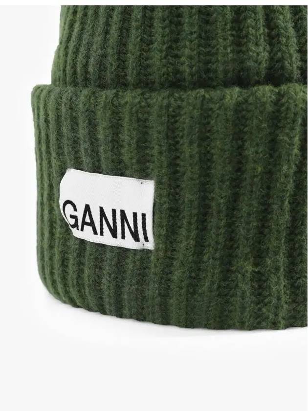 Logo Patch Knit Beanie Green - GANNI - BALAAN 4