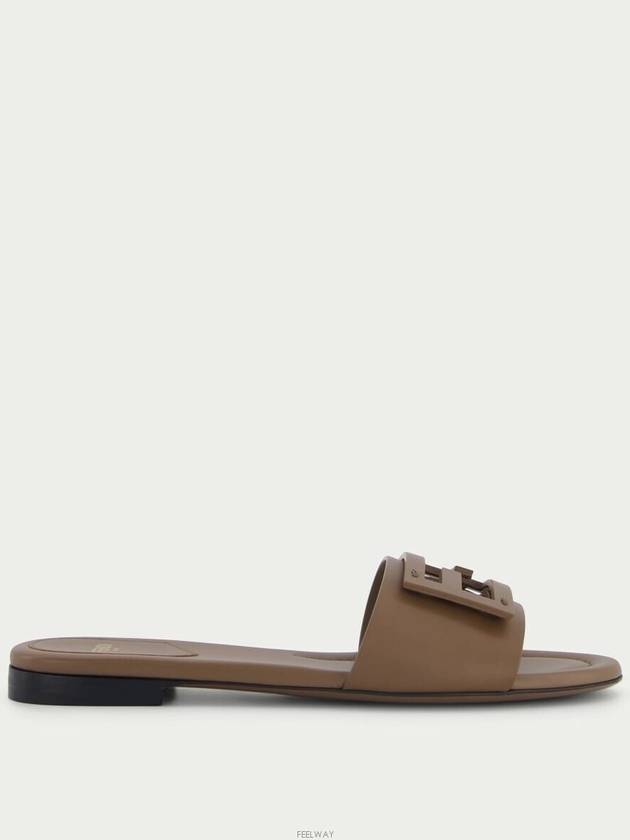 Baguette FF Logo Leather Slippers Mocha - FENDI - BALAAN 8