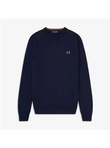 Fred Perry Baseline Classic Crew Neck Merino Wool Knit Navy AFPM2439601 795 - FRED PERRY - BALAAN 1