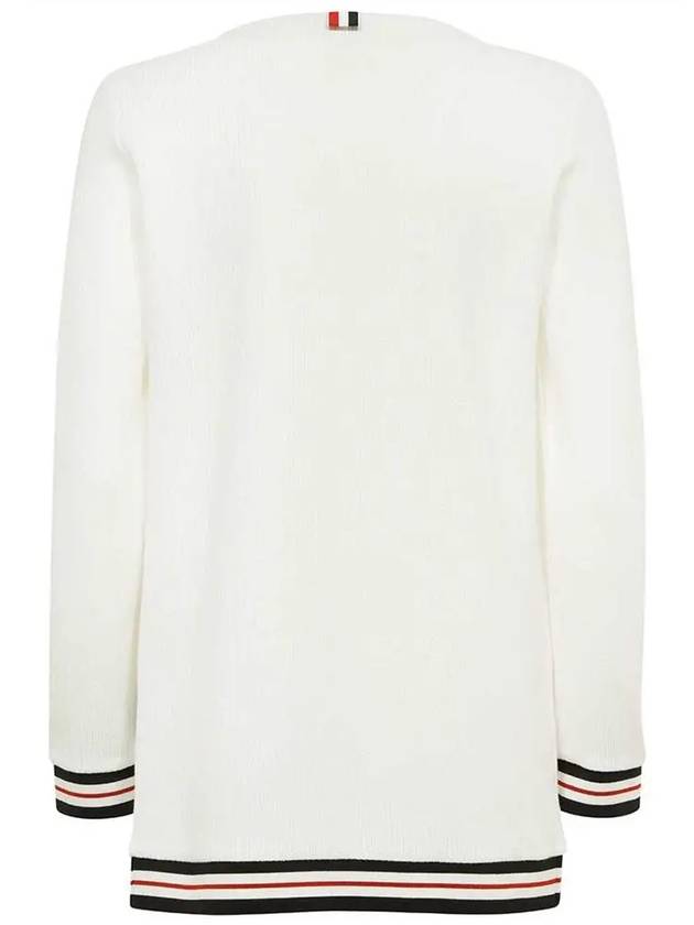 Cricket Stripe Lightweight Textured Cotton V-Neck Cardigan White - THOM BROWNE - BALAAN 3