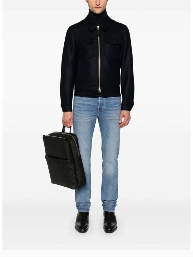 Light Melton Officer Zip Up Jacket Navy - TOM FORD - BALAAN 4