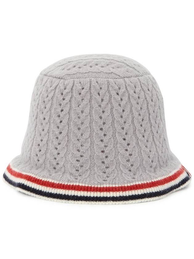 Striped Wool Silk Cashmere Bucket Hat Grey - THOM BROWNE - BALAAN 4