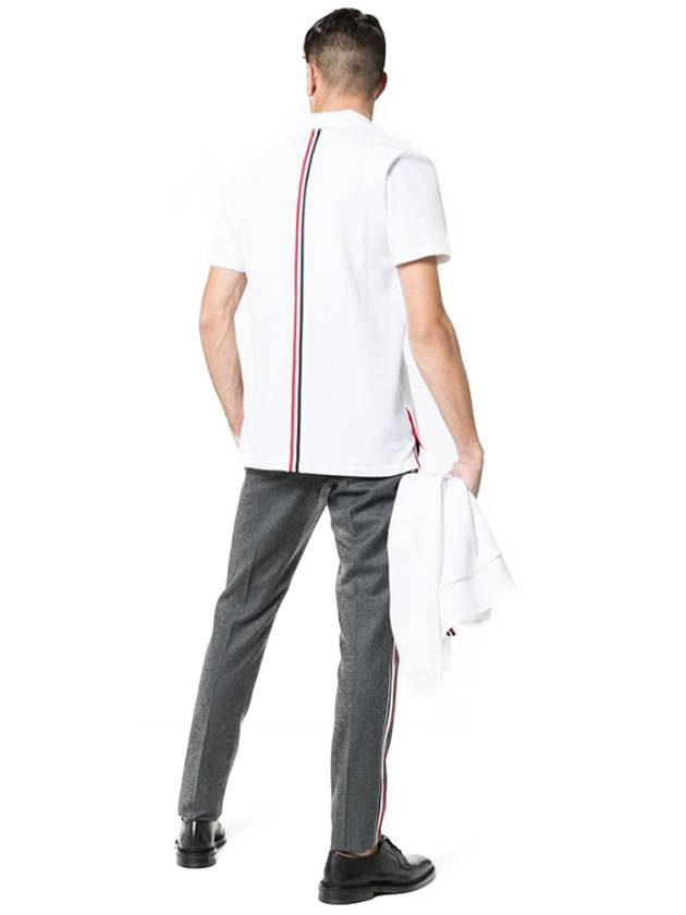 Men's Cotton Pique Center Bag Striped Short Sleeve Polo Shirt White - THOM BROWNE - BALAAN 6