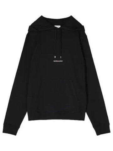 Rive Gauche Logo Hooded Black T Shirt Hoodie - SAINT LAURENT - BALAAN 1