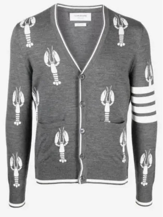 Lobster Merino Relaxed V-neck Cardigan Medium Grey - THOM BROWNE - BALAAN 2