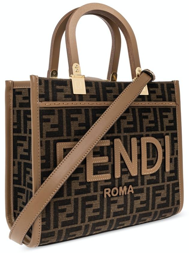 Sunshine FF Jacquard Fabric Small Tote Bag Brown - FENDI - BALAAN 3