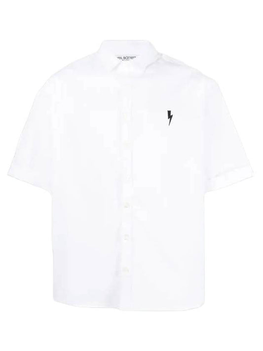 Mini Thunderbolt Logo Short Sleeve Shirt White - NEIL BARRETT - BALAAN 1