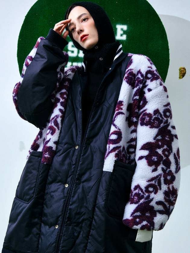 Reversible Faux Fur Varsity Collar Coat Purple - C.O.M.E - BALAAN 1