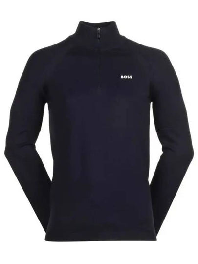 Logo Detail Zipper Neck Cotton Blend Knit Top Navy - HUGO BOSS - BALAAN 2