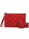 Women s Valentino SW2P0S44NAP Red Gold Candy Stud Gabarani Clutch gt Pouch Gangbuk used luxury goods - VALENTINO - BALAAN 3