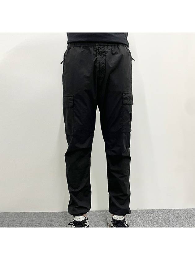 Stretch Cotton Tela Paracadute Cargo Straight Pants Black - STONE ISLAND - BALAAN 3