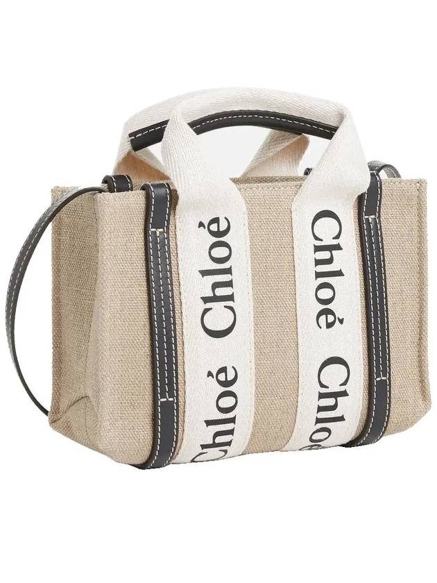 Woody Linen Canvas Calfskin Tote Bag White Navy - CHLOE - BALAAN 4