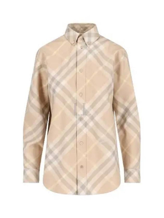 Check Cotton Long Sleeve Shirt Beige - BURBERRY - BALAAN 2