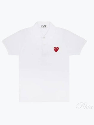 Men s Heart Short Sleeve Polo Shirt Top AZ T006 051 WHITE 107350 - COMME DES GARCONS - BALAAN 1