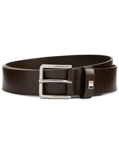 Signature Stripe Silver Buckle Logo Leather Belt Dark Brown - HUGO BOSS - BALAAN 2