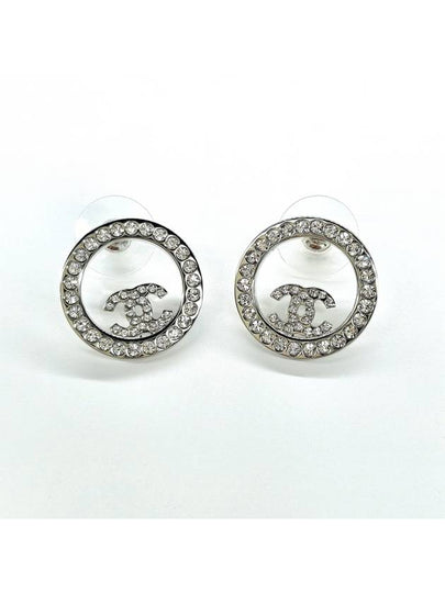 Circle Crystal CC Logo Earrings Silver - CHANEL - BALAAN 2