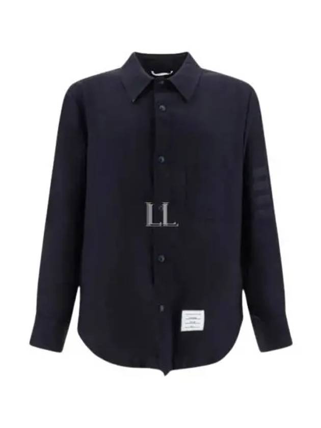 Snap Front Cashmere Wool Shirt Jacket Navy - THOM BROWNE - BALAAN 2