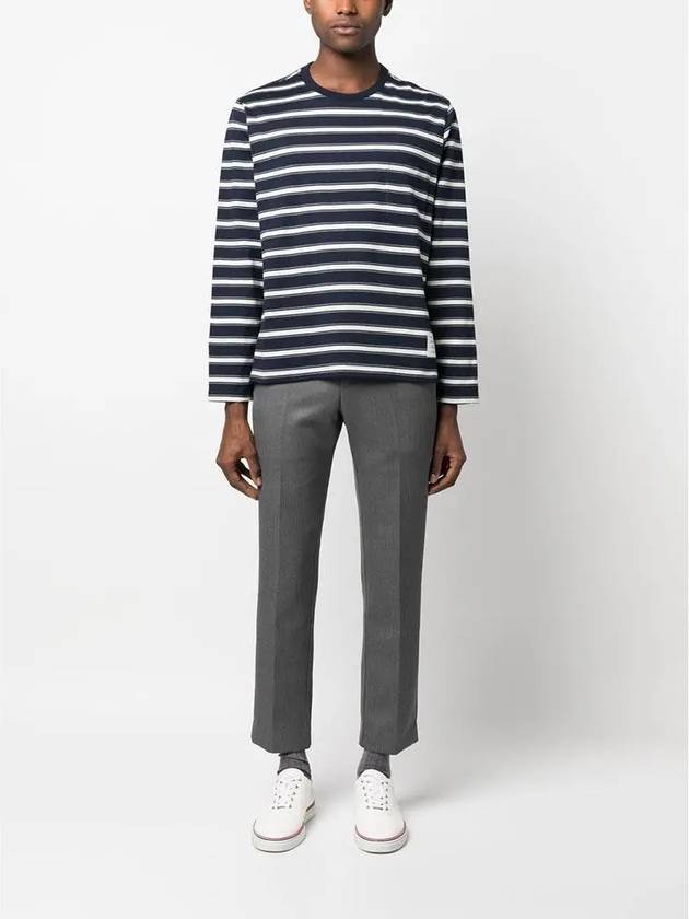 Stripe Jersey Oversized Long Sleeve T-Shirt Navy - THOM BROWNE - BALAAN 4