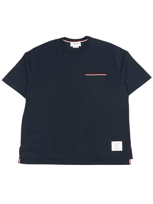 Cotton Oversized Pocket Short Sleeve T-Shirt Navy - THOM BROWNE - BALAAN 2