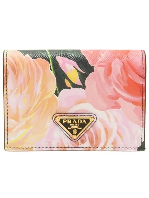 Floral Print Saffiano Leather Half Wallet Pink - PRADA - BALAAN 2